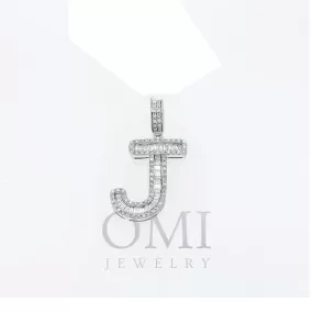 10K GOLD BAGUETTE AND ROUND DIAMOND INITIAL J PENDANT 1.50 CT