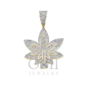 10K GOLD DIAMOND 3D CANNABIS LEAF PENDANT 1.06 CT