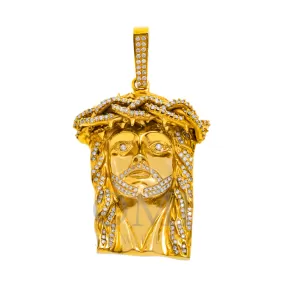 10K GOLD ROUND DIAMOND JESUS HEAD PENDANT 3.50 CT