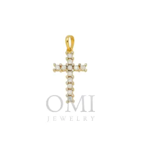 14K GOLD ROUND DIAMOND PRONG SET CROSS PENDANT 0.40 CT