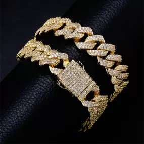 14mm Two-row Prong Cuban Link Bracelet