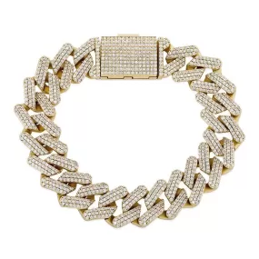 16mm Three-Row Prong Cuban Link Bracelet Gold