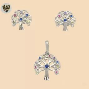 (2-6396) 925 Sterling Silver - Multicolor Tree Of Life Set.