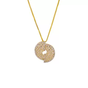 22K Multi Tone Gold Pendant W/ Cubic Zirconia & Split Disc Design