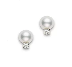 Akoya Pearl and Diamond Stud Earrings in Yellow