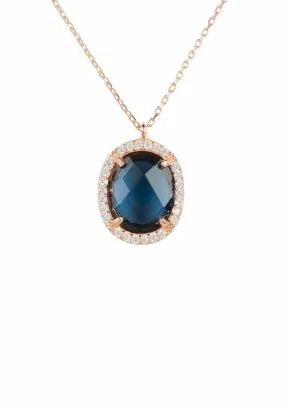 Beatrice Oval Gemstone Pendant Necklace Rose Gold Sapphire Hydro