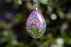 Blue Baby Breath and Wine Flower Pendant