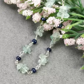 BLUE SAPPHIRE EMERALD Gemstones Raw Uncut Beads : Natural Emerald Blue Sapphire Sterling Silver Chain Necklace 16" Gift For Her