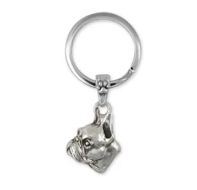 Boston Terrier Key Ring Jewelry Sterling Silver Handmade Dog Key Ring BO2-KRE