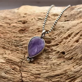 Charoite Pendant - Charoite Necklace - Upside down Teardrop - Silversmith