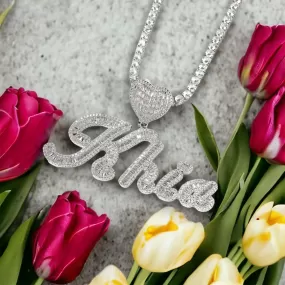 Custom Iced Out Heart Name Plate Necklace