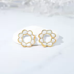 Daisy Pearl Cluster Earrings, Gold Fill w/ 24k Dip, Eternity Baroque Freshwater Pearls, Unique Gold Studs June Birthstone, Raw Gemstone