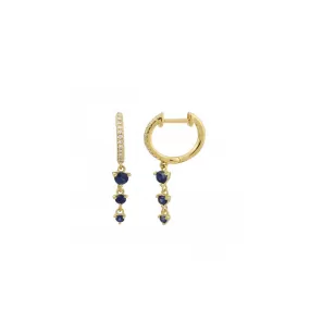 Diamond & Blue Sapphire Dangling Huggie Hoops