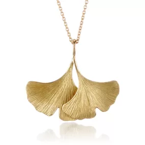 Double Ginkgo Leaf Pendant Necklace