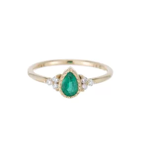 Emerald Pear Diamond Cluster Ring