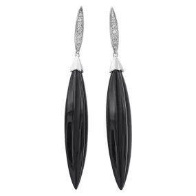 Estate 14K White Gold Onyx and Diamond Dangle Earrings