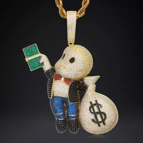 Hip Hop Zircon Hand Grabbing Dollar Bill Little Boy Pendant