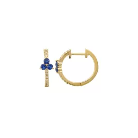 Huggie Hoops with Blue Sapphire & Diamonds