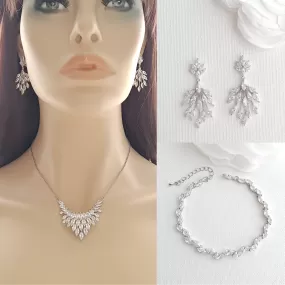 Leaf Earring Necklace Bracelet Set for Weddings-Belle