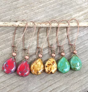 Long Dangle Earrings, Boho Dangle Drop Earrings, Boho Jewelry Earrings, Red Yellow Turquoise Jewelry