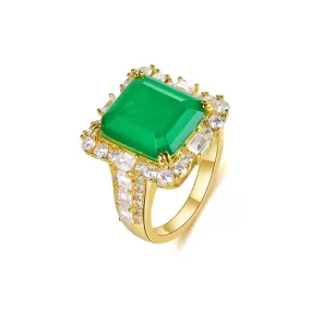 Luxury Green Emerald Cut Stone Engagement Ring