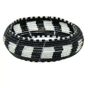 Maasai Concave Beaded Bangle 08 - Black & Silver