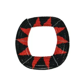 Maasai Square Beaded Bangle 11 - Black & Red