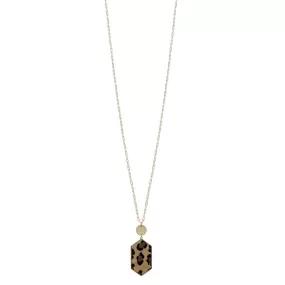 Metal Chain Hexagon Leopard Pendant Long Necklace