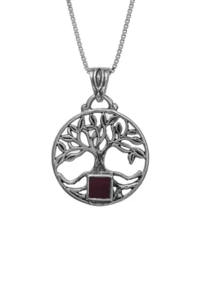 Nano Sim Old Bible Silver Pendant - Tree Of Life with Round Frame