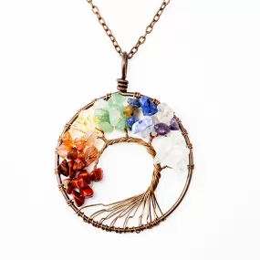 Natural Crystal Stone Tree of Life Pendant