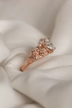 Oak tree leaves moissanite and diamond crown engagement ring / Royal Oak