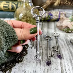 Raw Amethyst Crystal Vintage Skeleton Key Necklace Pendant in Fine Silver  / Foxlark Collection - One of a Kind