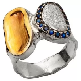 Ring silver gold 9 ct, ring for woman , Sapphires ring, sterling silver & gold rings