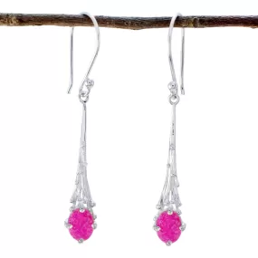 Riyo Alluring Sterling Silver Earring For Demoiselle Indian Ruby Earring Bezel Setting Red Earring Dangle Earring