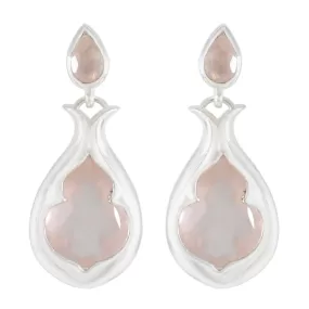 Riyo Alluring Sterling Silver Earring For Femme Rose Quartz Earring Bezel Setting Pink Earring Stud Earring