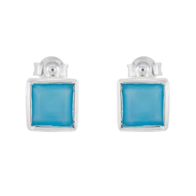 Riyo Alluring Sterling Silver Earring For Women Blue Chalcedony Earring Bezel Setting Blue Earring Stud Earring