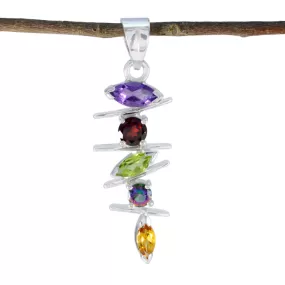 Riyo Attractive Gems Multi Faceted Multi Color Multi Stone Solid Silver Pendant Gift For Wedding