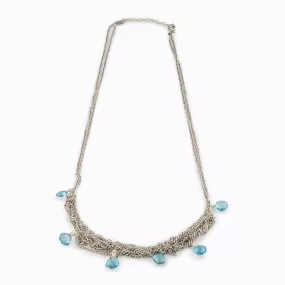 Silver Chain Necklace with Light Blue Glass