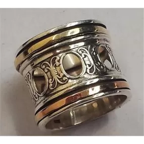 Spinning sterling silver 9 ct gold ring meditation rings Israeli jewelry bague