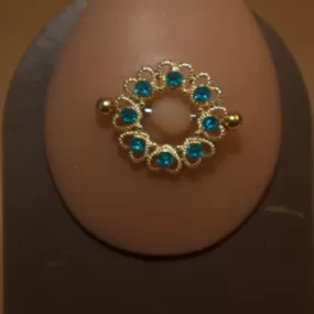 Steel Heart Shield Nipple Ring Jewelry With Blue Gems