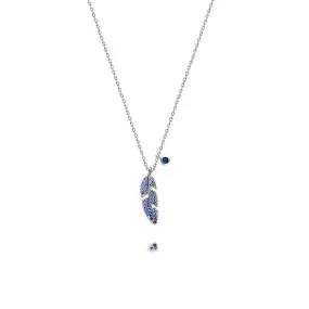 Sterling Silver Blue Crystal Cubic Zirconia Leaf Charm Pendant Feather Necklace