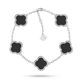 Sterling Silver Onyx 5 Clover Bracelet