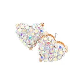 Stone Embellished Heart Stud Earrings