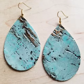 Turquoise Metallic Leather Teardrop Earrings