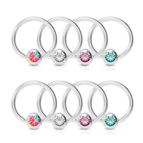 Value Pack 4 Pairs Annealed 316L Surgical Steel WildKlass Captive Bead Rings with Crystal Set Ball